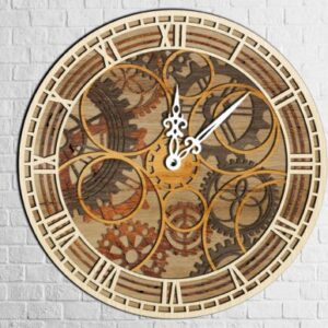 Engraved Wooden Gear Wall Clock