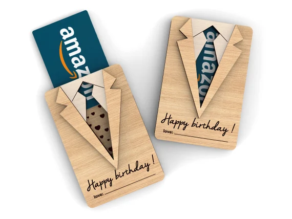 Engraved Wooden Birthday Gift Card Holder – Suit & Tie Design