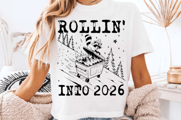 Custom Funny Raccoon T-Shirt – “Rollin’ Into 2026” Graphic Tee
