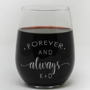 Forever & Always Engraved Wine Glass – Personalized Couple Keepsake