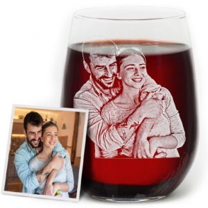 Custom Photo Engraved Stemless Wine Glass – Personalized Couple Keepsake