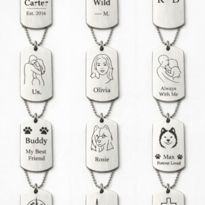 Silver Stainless Steel Custom Engraved Pendant – Personalized Names, Portraits, Pets & Symbols