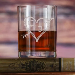 Heart Arrow Initials Whiskey Glass