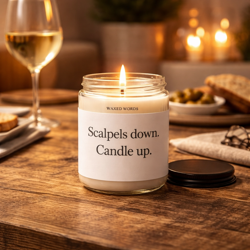Scalpels Down, Candle Up – Funny Doctor Candle, Med School Graduation Soy Candle Gift for future doctor, new doctor - Image 2