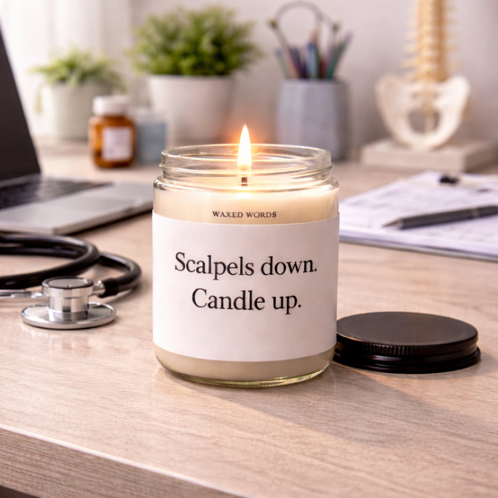Scalpels Down, Candle Up – Funny Doctor Candle, Med School Graduation Soy Candle Gift for future doctor, new doctor - Image 3