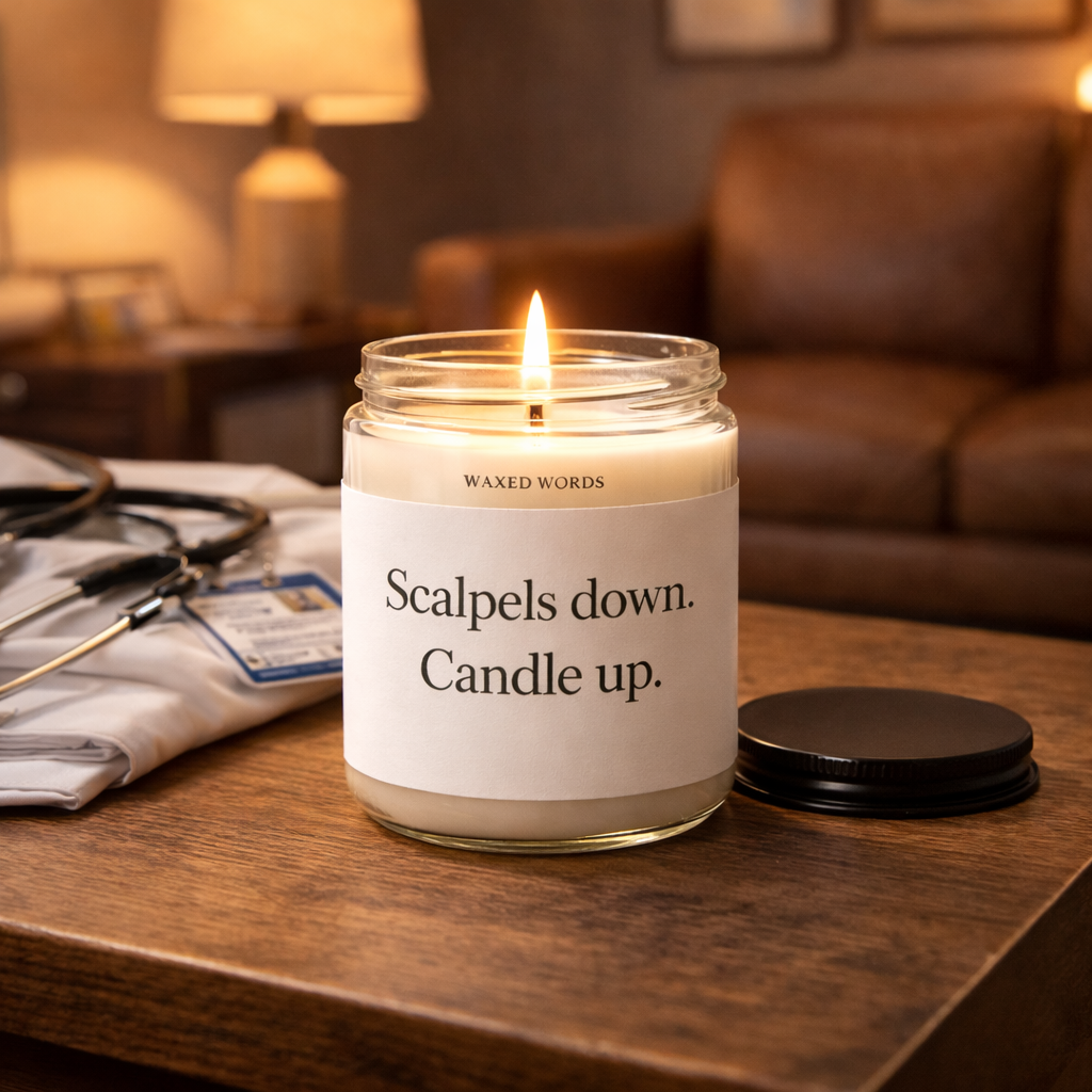 Scalpels Down, Candle Up – Funny Doctor Candle, Med School Graduation Soy Candle Gift for future doctor, new doctor