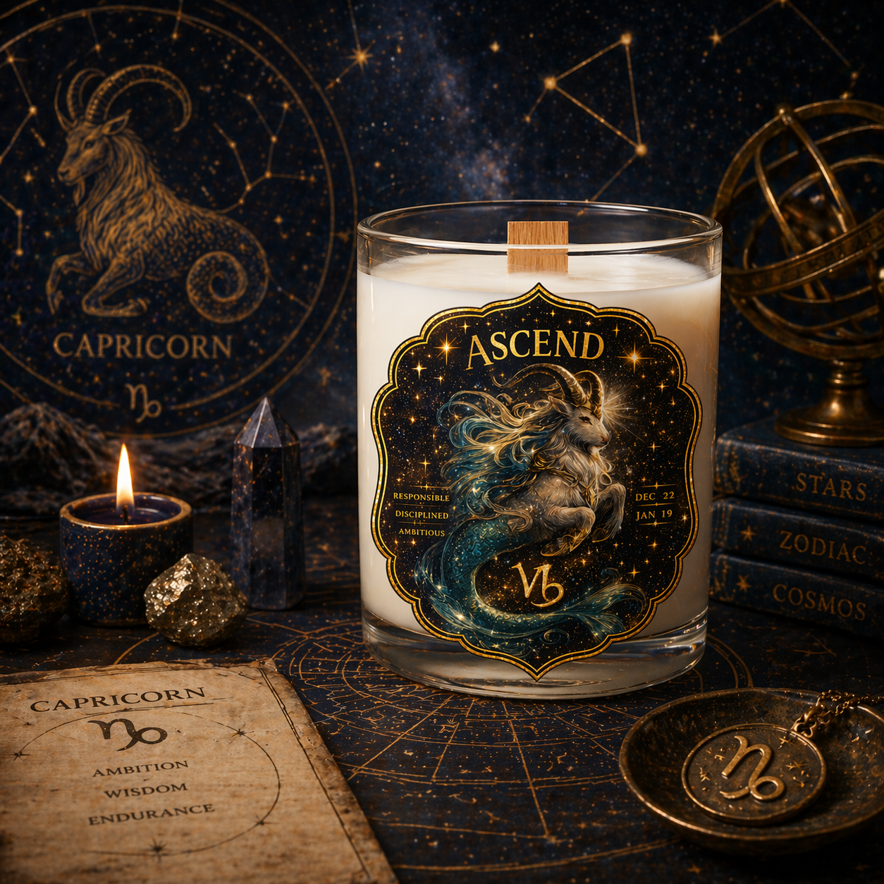 ASCEND — Capricorn Zodiac Ritual Candle with Tiger's Eye Crystal - Image 6