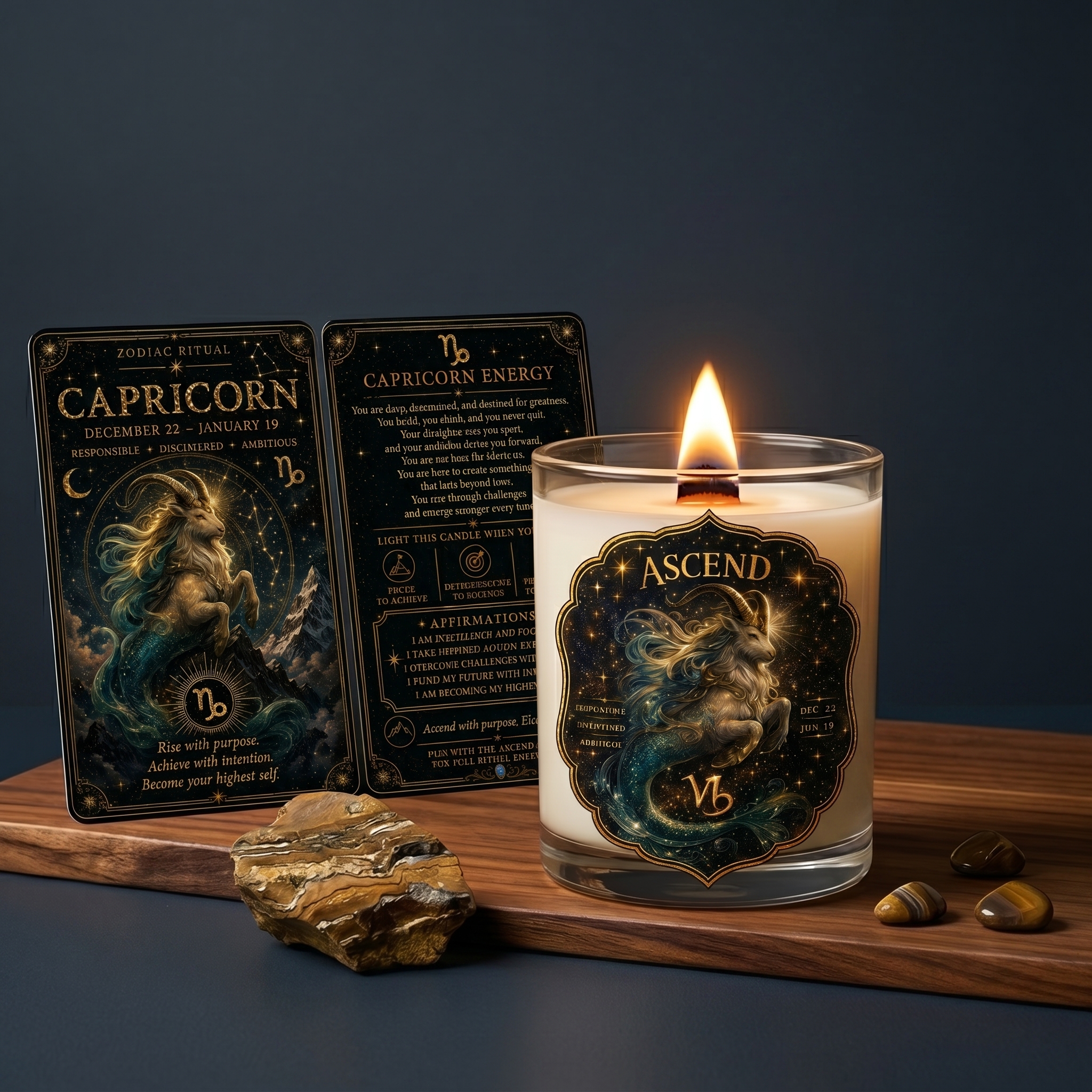 ASCEND — Capricorn Zodiac Ritual Candle with Tiger's Eye Crystal - Image 2