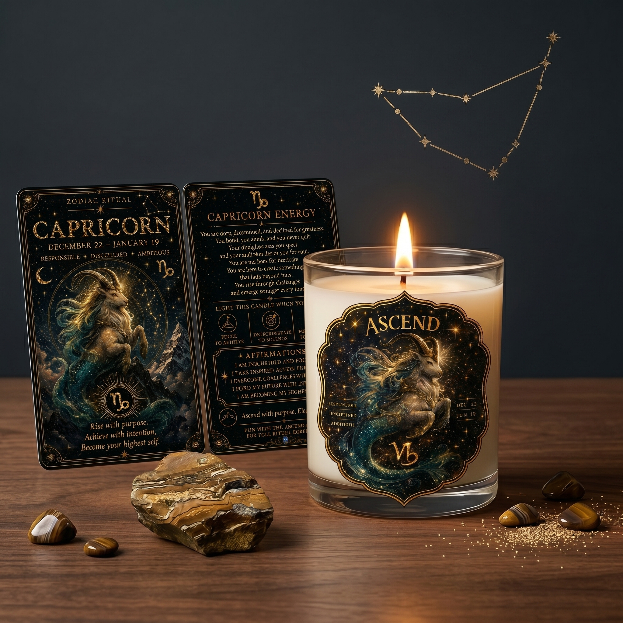 ASCEND — Capricorn Zodiac Ritual Candle with Tiger's Eye Crystal - Image 3