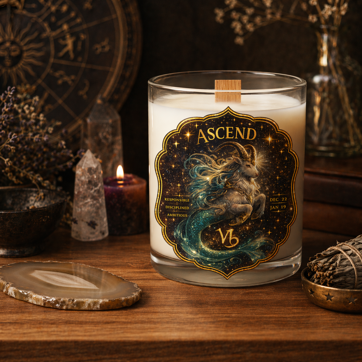 ASCEND — Capricorn Zodiac Ritual Candle with Tiger's Eye Crystal - Image 4