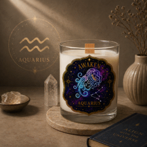 AWAKEN — Aquarius Zodiac Ritual Candle with Amethyst Crystal