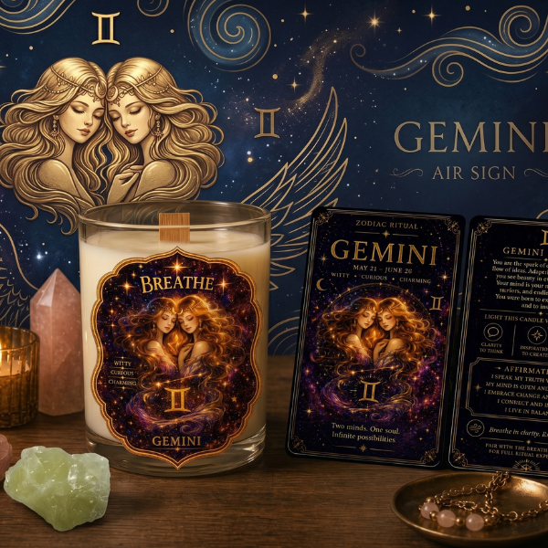 BREATHE — Gemini Zodiac Soy Candle with Sodalite Crystal - Image 4