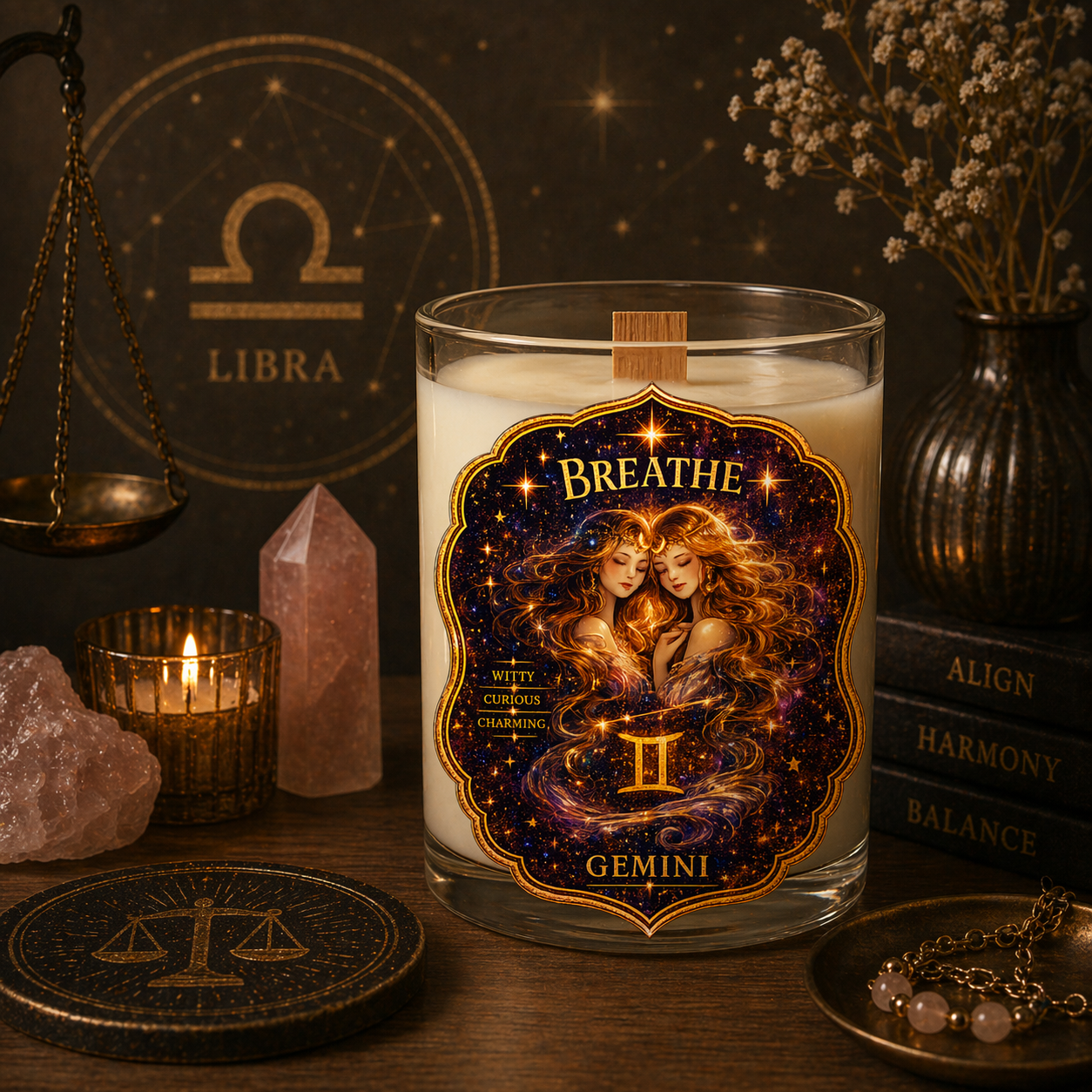BREATHE — Gemini Zodiac Soy Candle with Sodalite Crystal