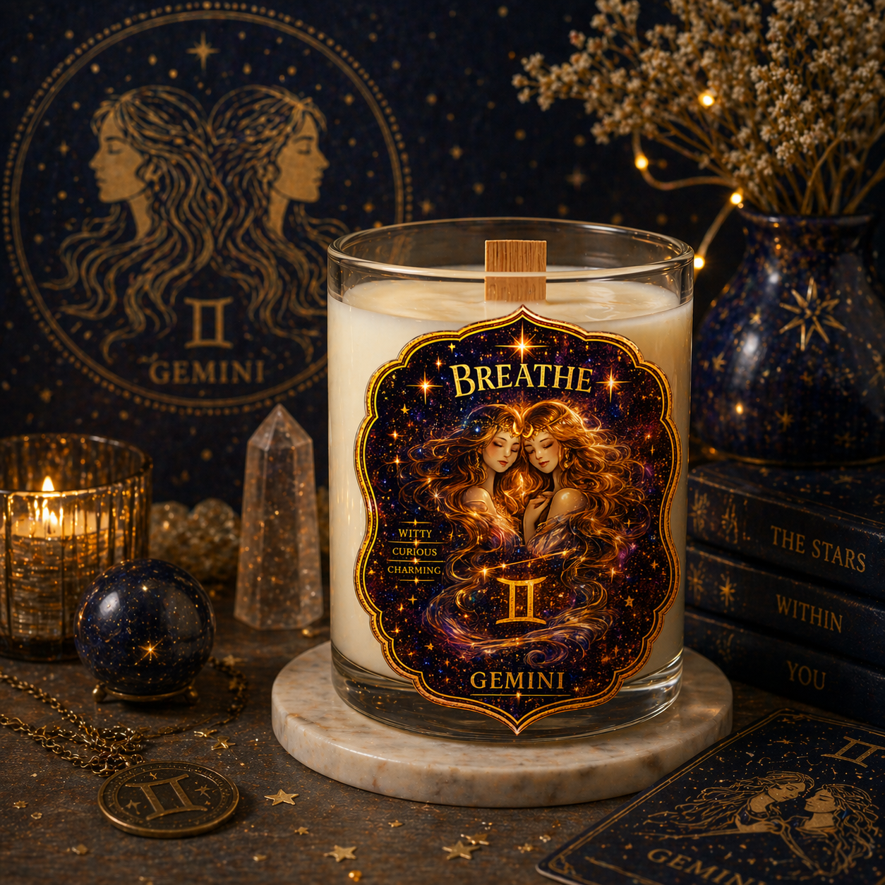 BREATHE — Gemini Zodiac Soy Candle with Sodalite Crystal - Image 2