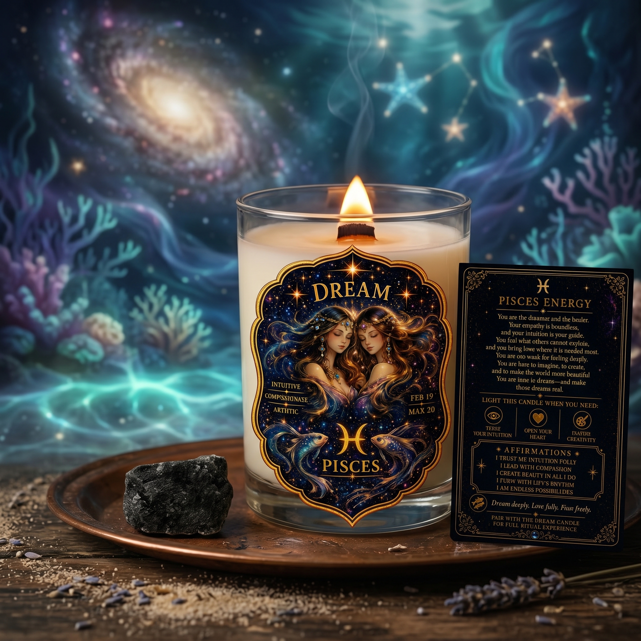 DREAM — Pisces Zodiac Ritual Candle with Labradorite Crystal - Image 7