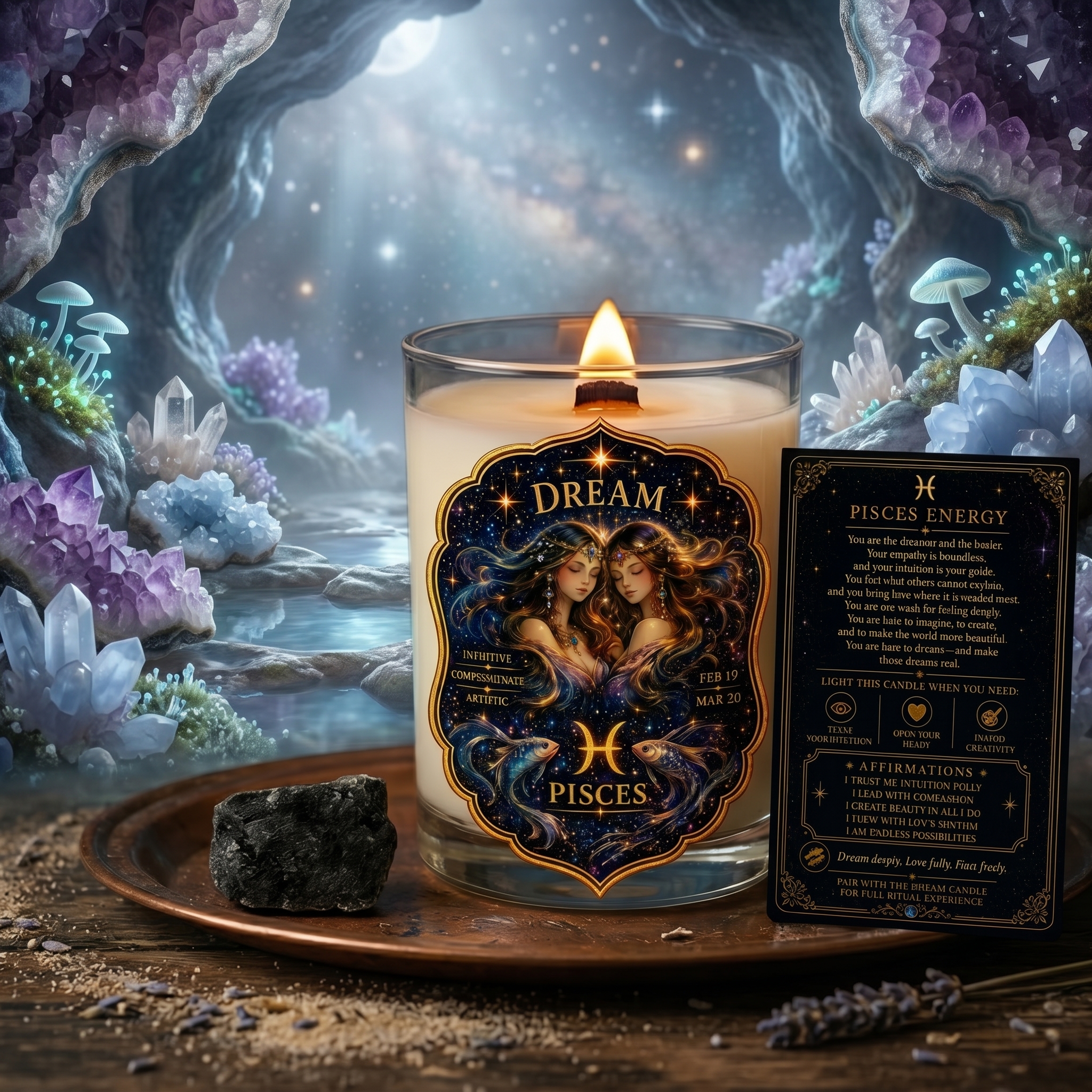 DREAM — Pisces Zodiac Ritual Candle with Labradorite Crystal - Image 5