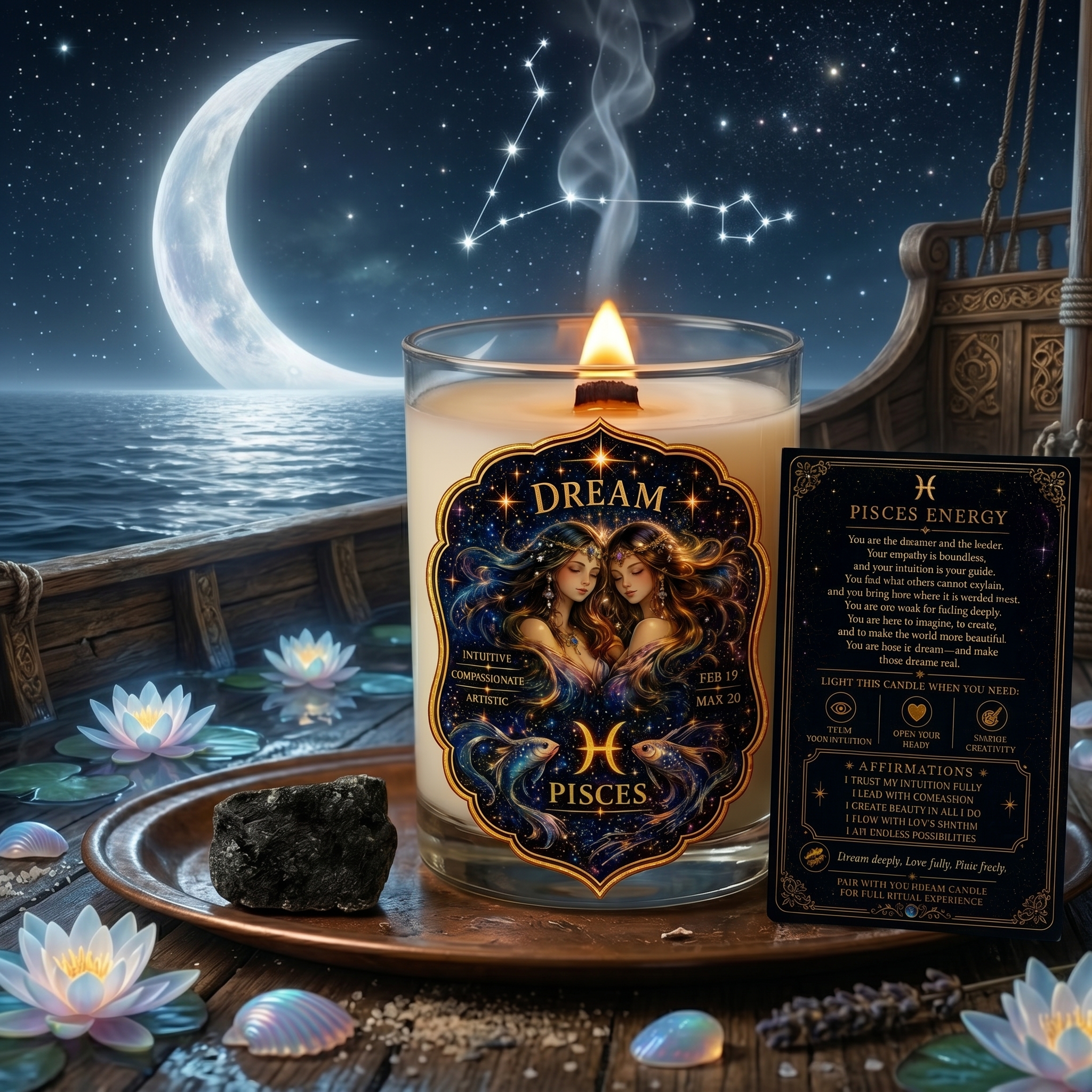 DREAM — Pisces Zodiac Ritual Candle with Labradorite Crystal - Image 4