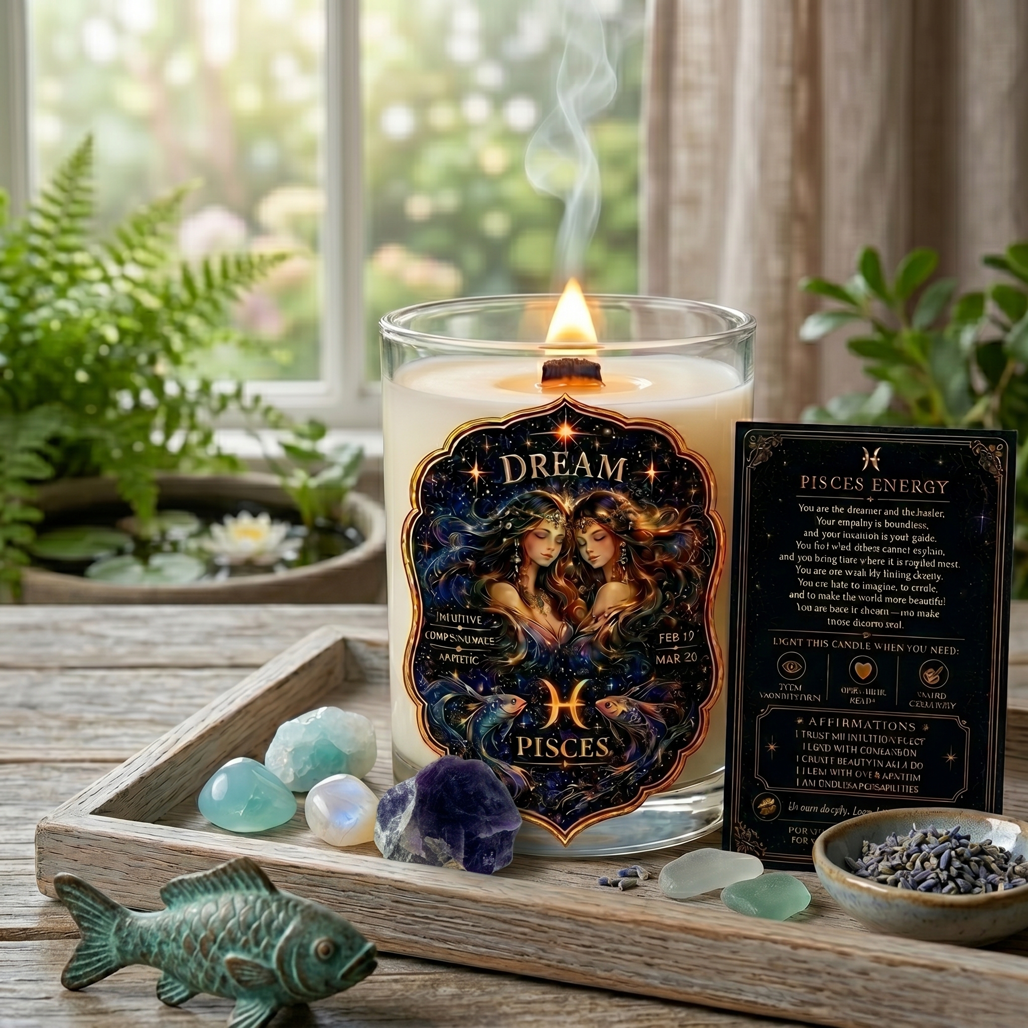 DREAM — Pisces Zodiac Ritual Candle with Labradorite Crystal - Image 2