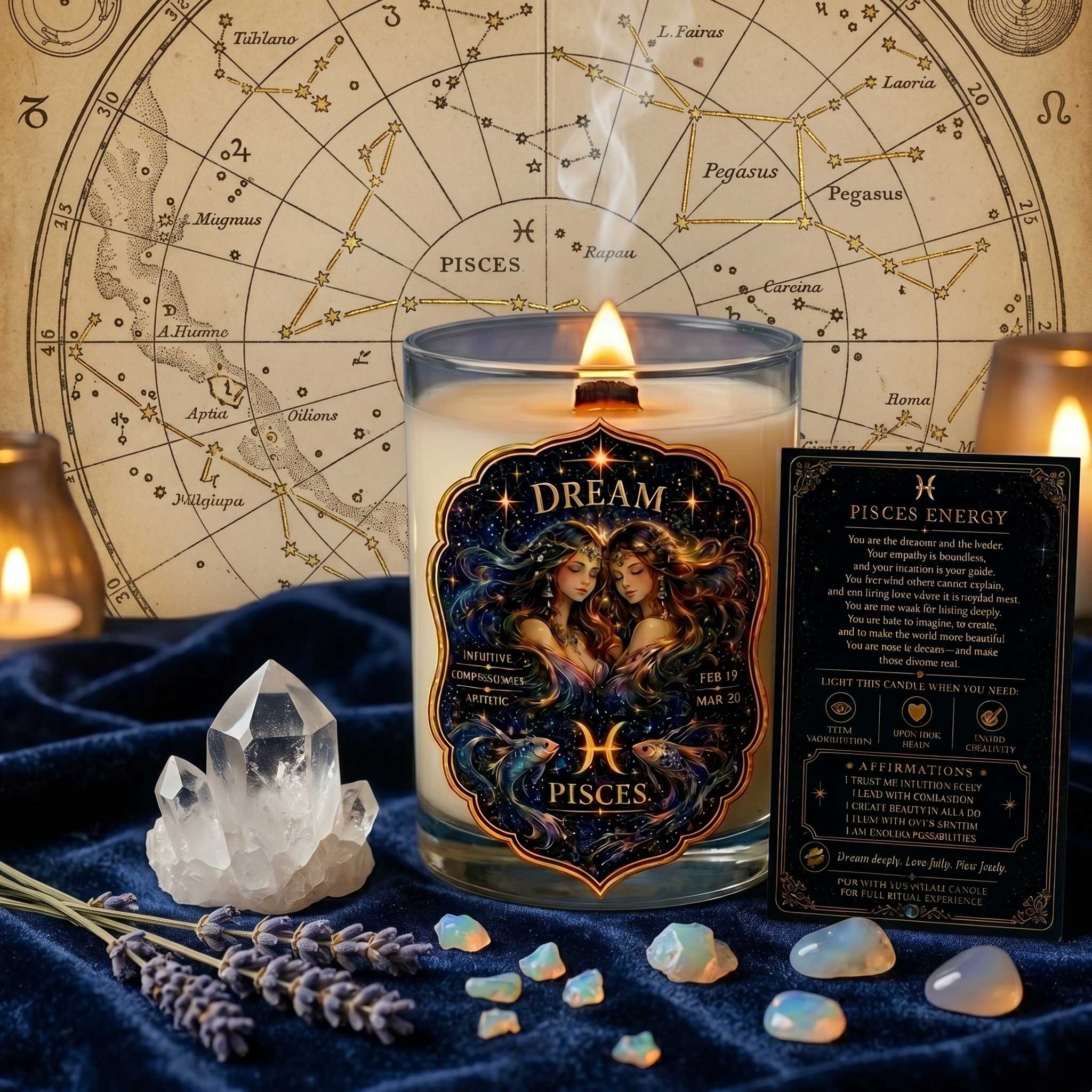 DREAM — Pisces Zodiac Ritual Candle with Labradorite Crystal - Image 3