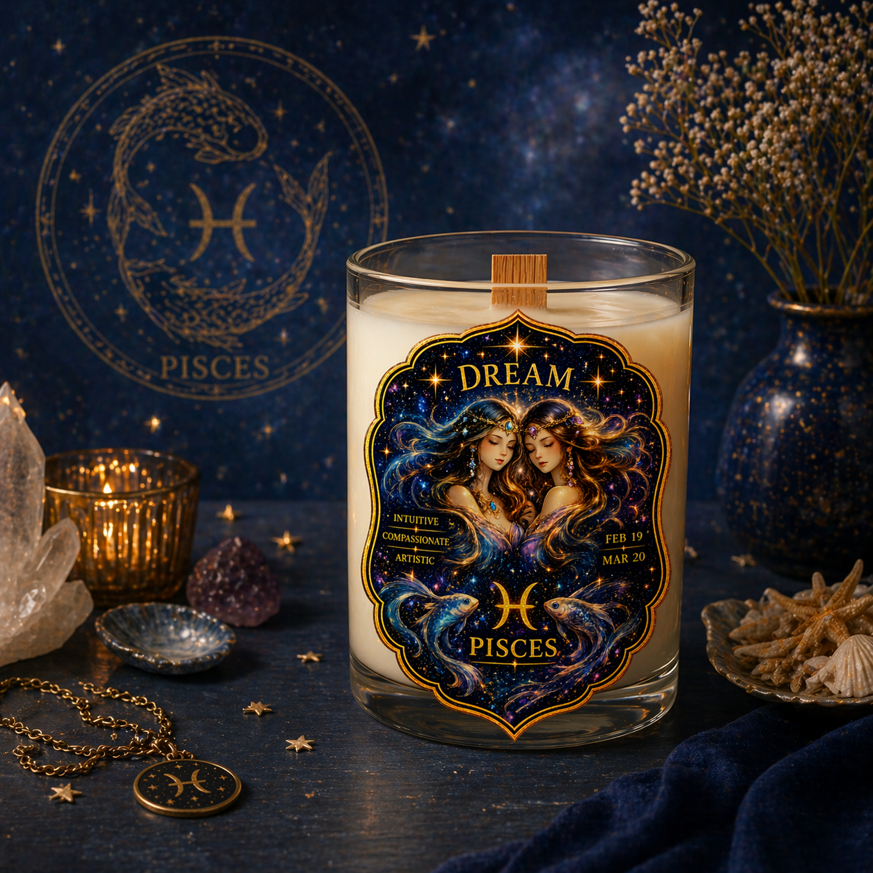DREAM — Pisces Zodiac Ritual Candle with Labradorite Crystal - Image 8