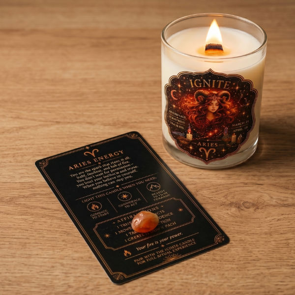 IGNITE — Aries Zodiac Ritual Candle with Carnelian Crystal - Image 4