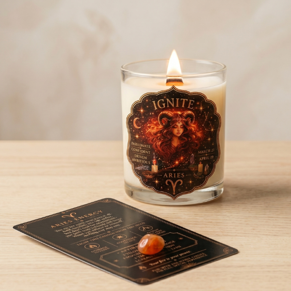 IGNITE — Aries Zodiac Ritual Candle with Carnelian Crystal - Image 5