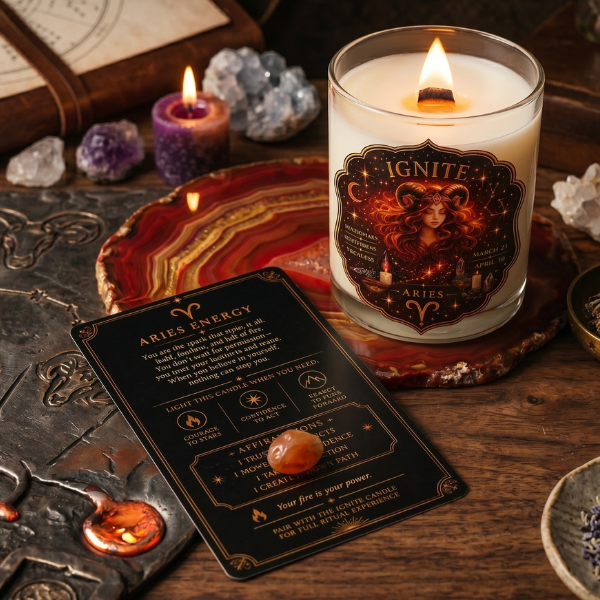 IGNITE — Aries Zodiac Ritual Candle with Carnelian Crystal - Image 6