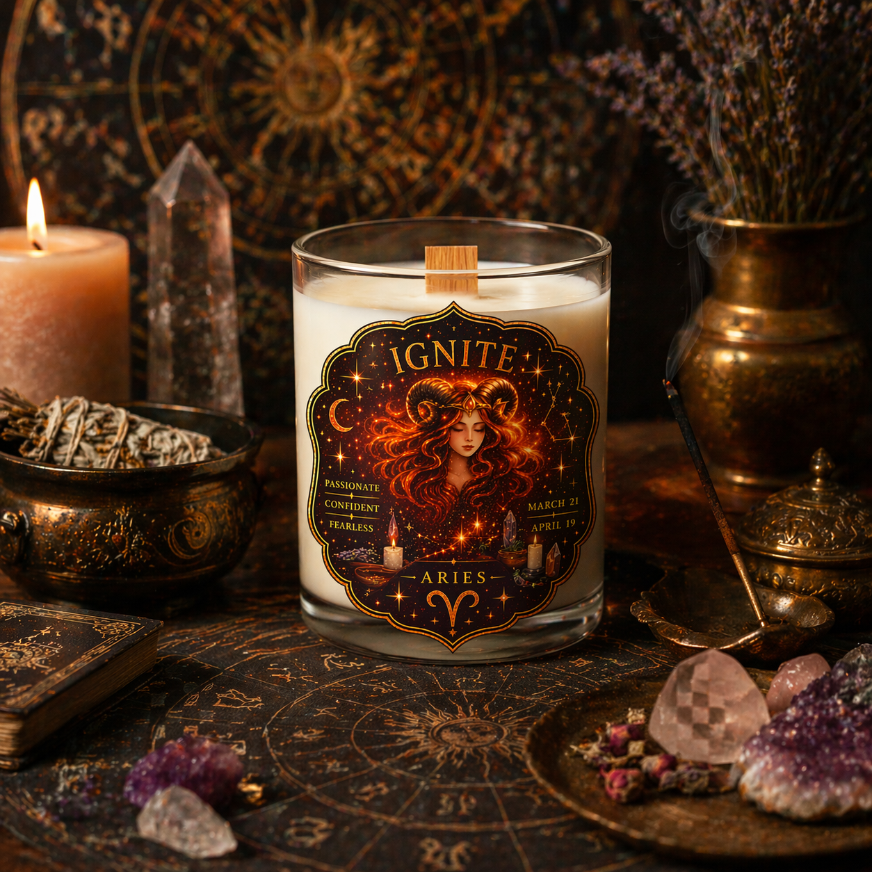 IGNITE — Aries Zodiac Ritual Candle with Carnelian Crystal - Image 2