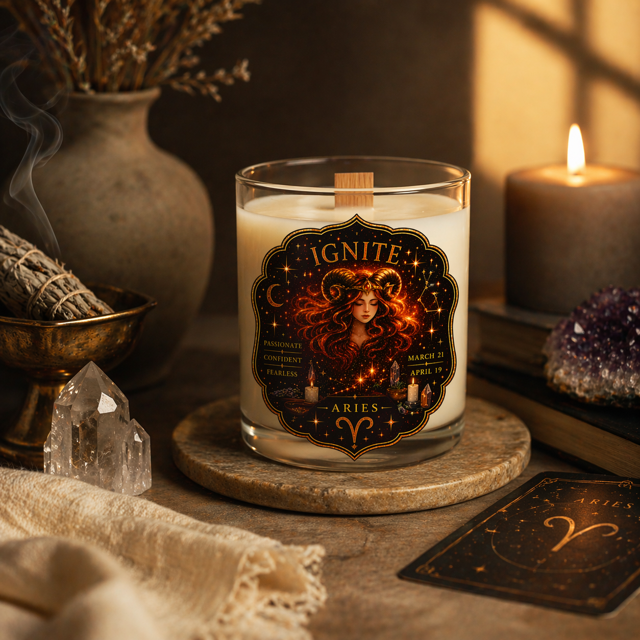 IGNITE — Aries Zodiac Ritual Candle with Carnelian Crystal - Image 3