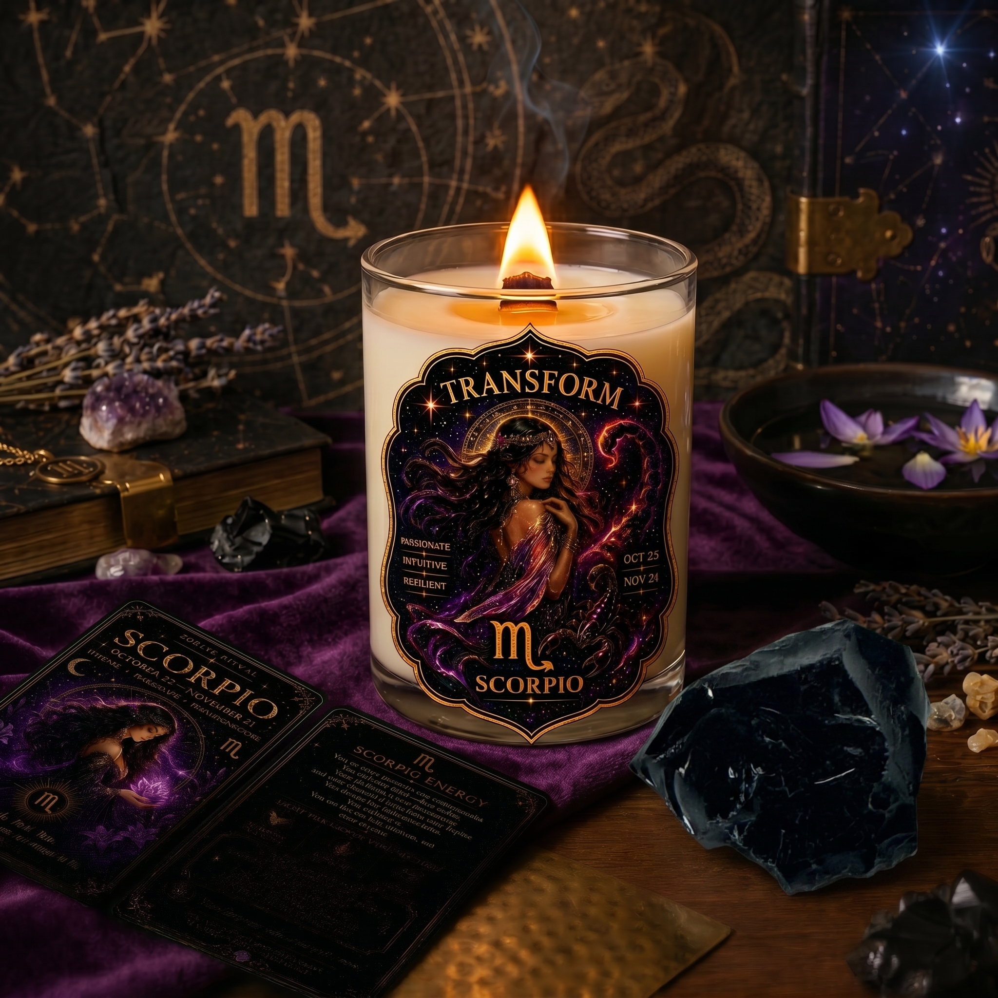 TRANSFORM — Scorpio Zodiac Ritual Candle with Obsidian Crystal - Image 5