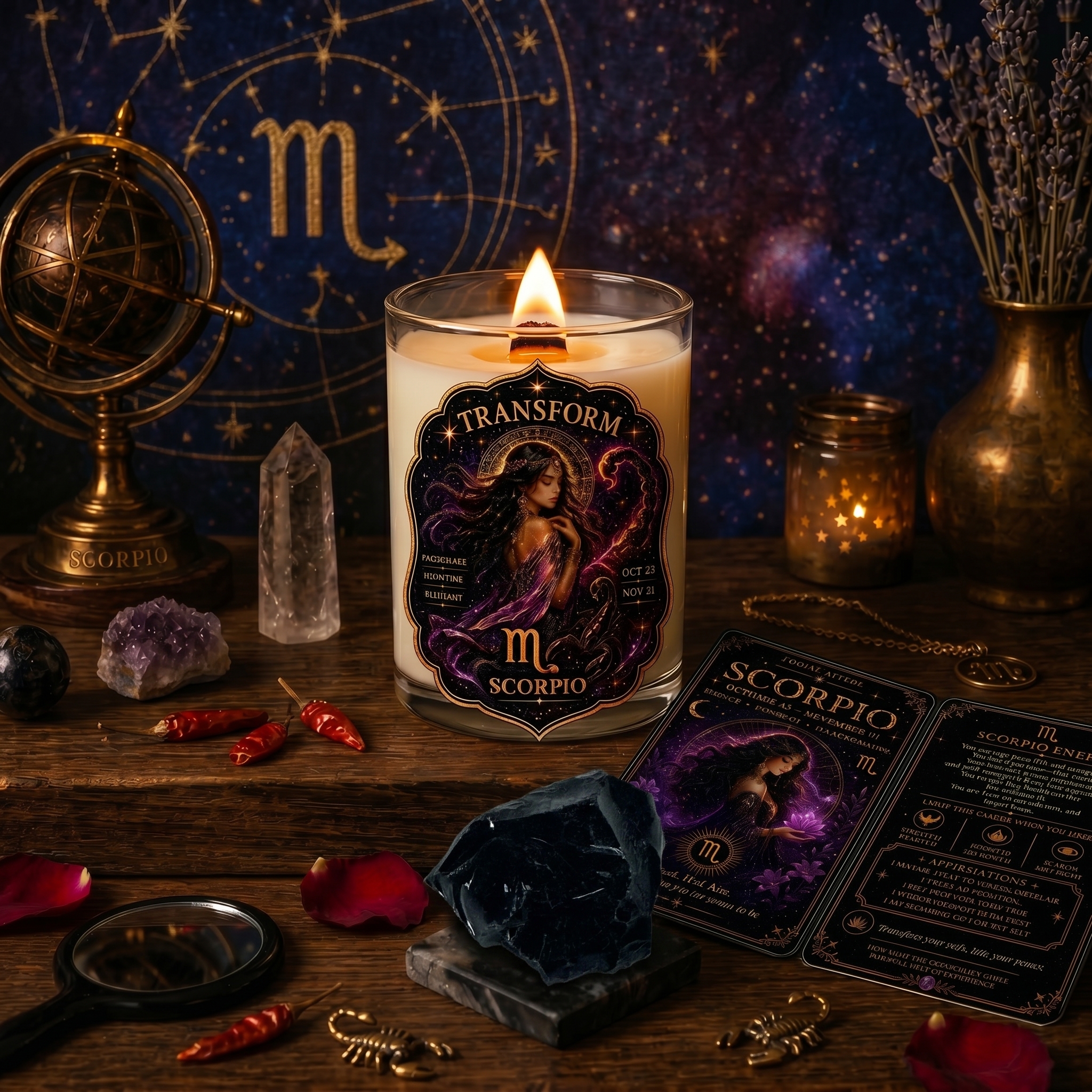 TRANSFORM — Scorpio Zodiac Ritual Candle with Obsidian Crystal - Image 4