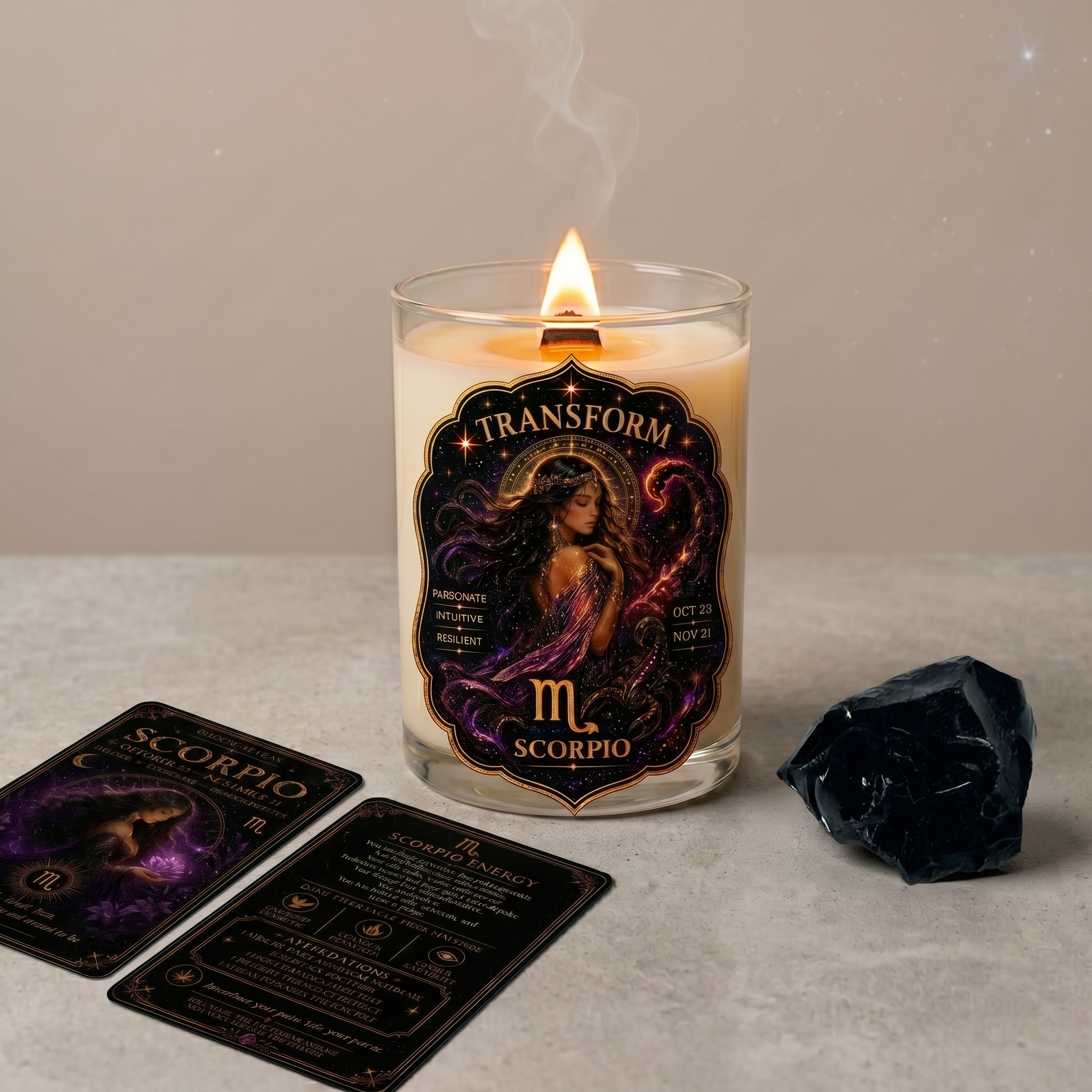 TRANSFORM — Scorpio Zodiac Ritual Candle with Obsidian Crystal - Image 2
