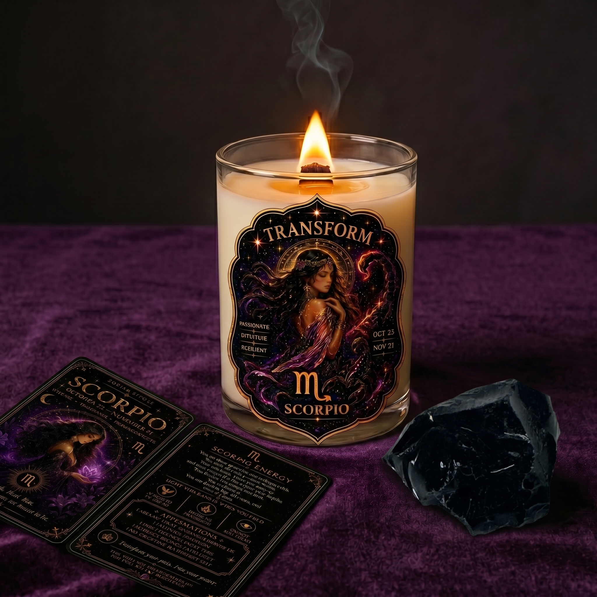 TRANSFORM — Scorpio Zodiac Ritual Candle with Obsidian Crystal - Image 3