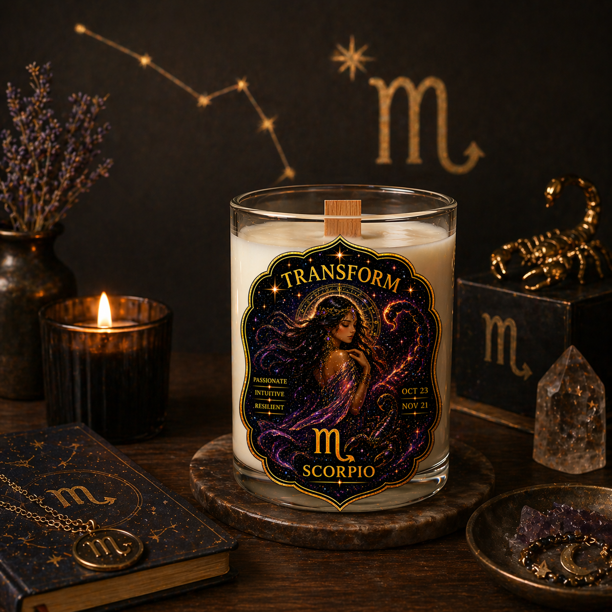 TRANSFORM — Scorpio Zodiac Ritual Candle with Obsidian Crystal - Image 7