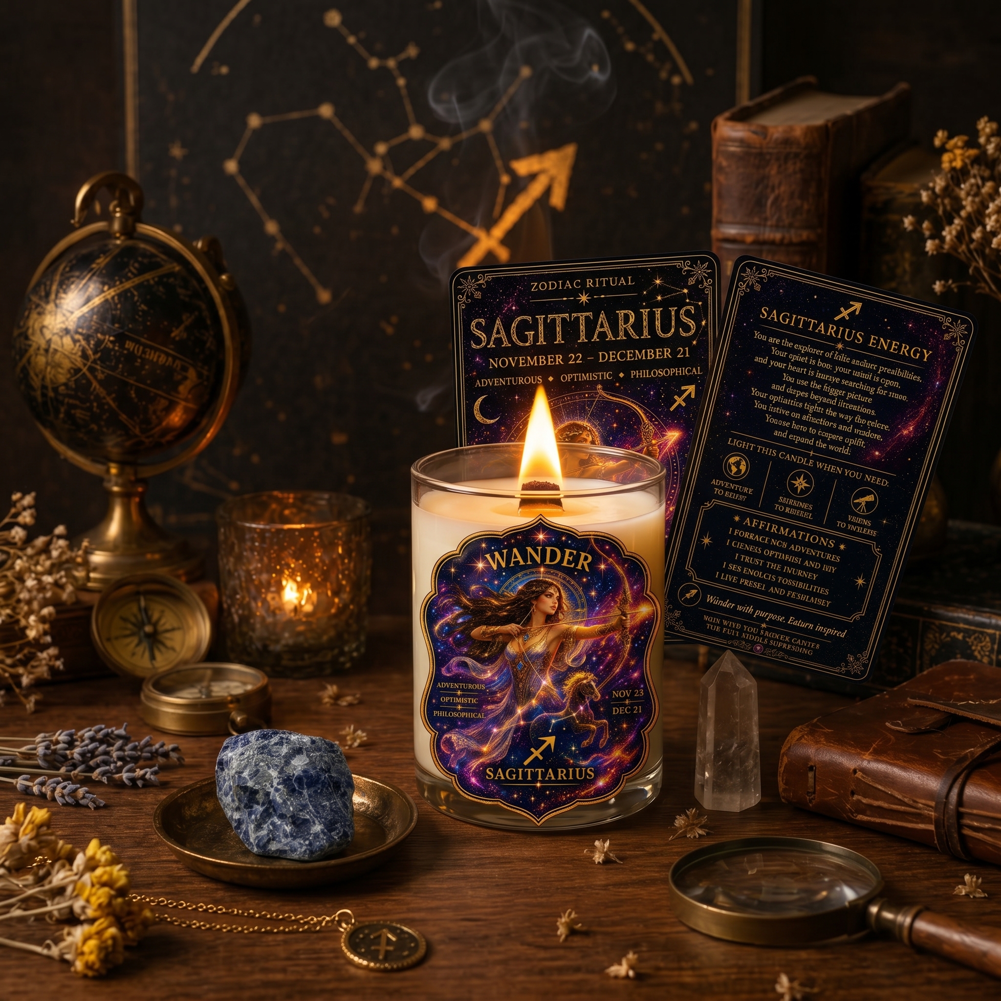 WANDER — Sagittarius Zodiac Ritual Candle with Sodalite Crystal - Image 3