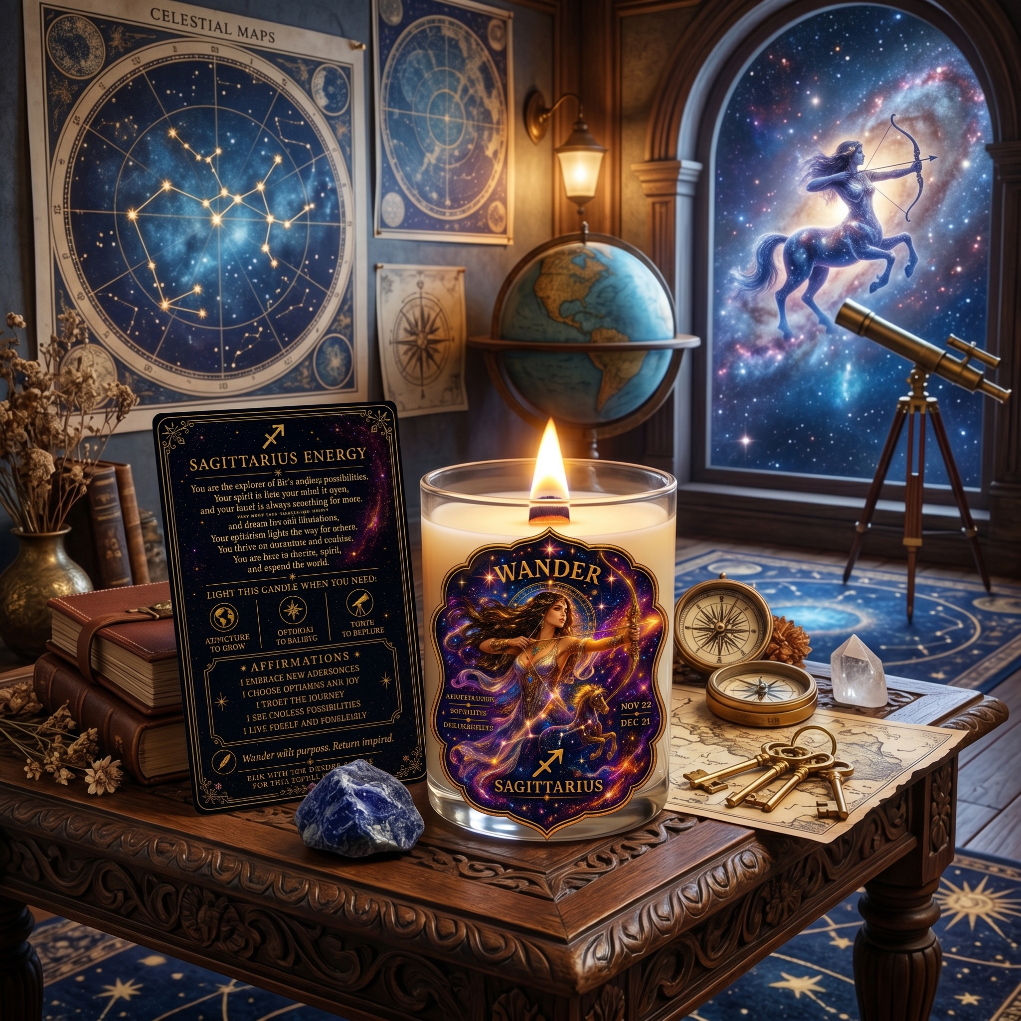 WANDER — Sagittarius Zodiac Ritual Candle with Sodalite Crystal - Image 5
