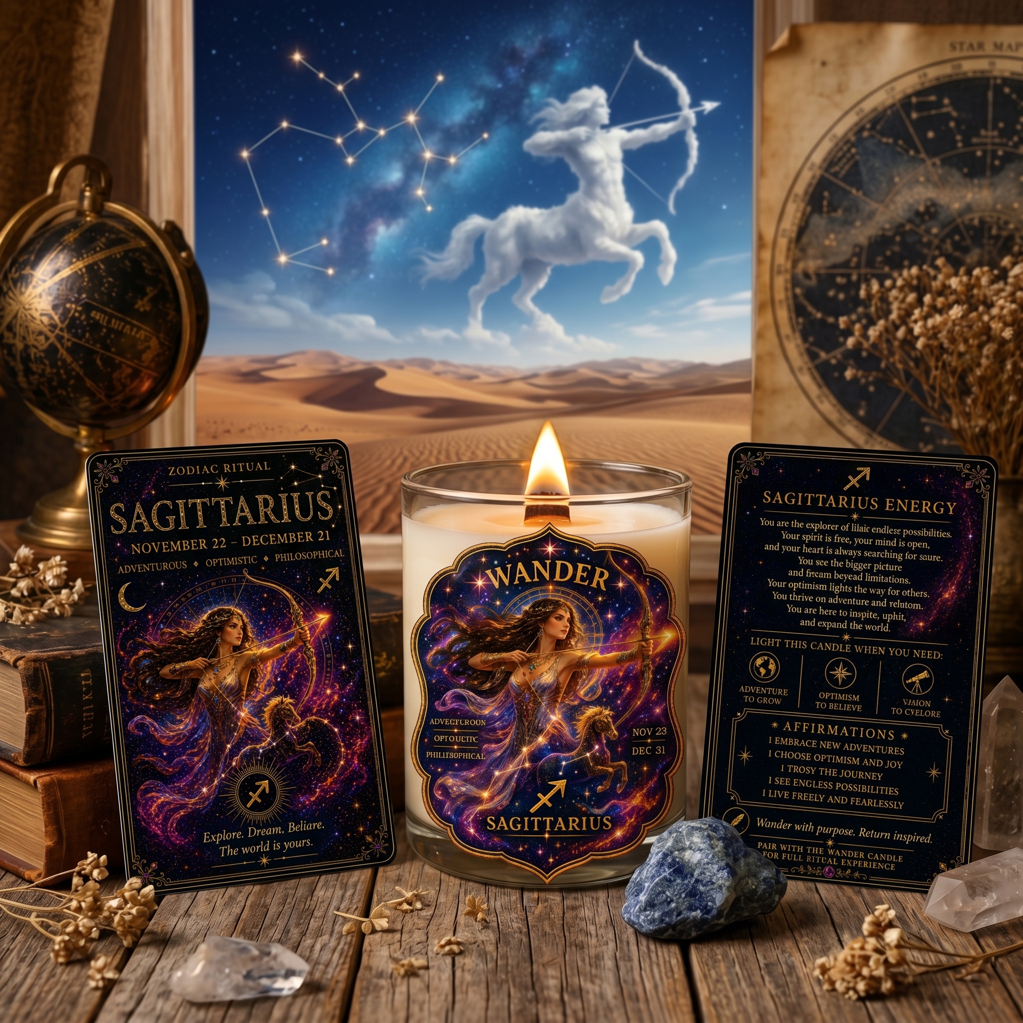 WANDER — Sagittarius Zodiac Ritual Candle with Sodalite Crystal - Image 7