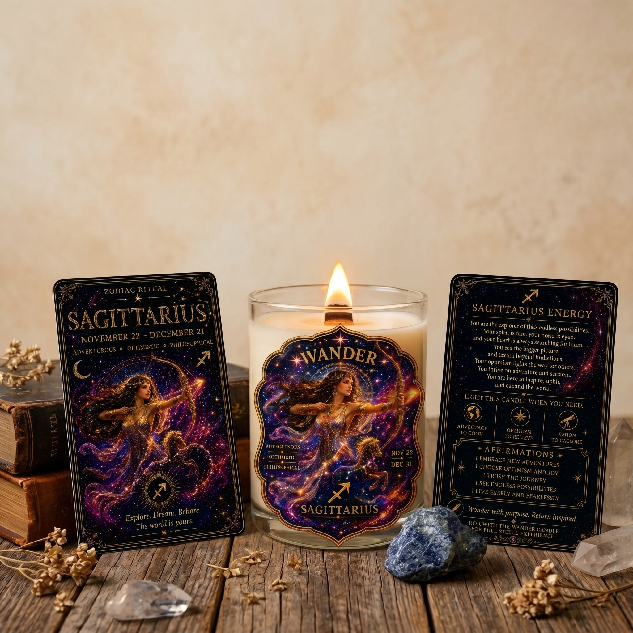 WANDER — Sagittarius Zodiac Ritual Candle with Sodalite Crystal - Image 4