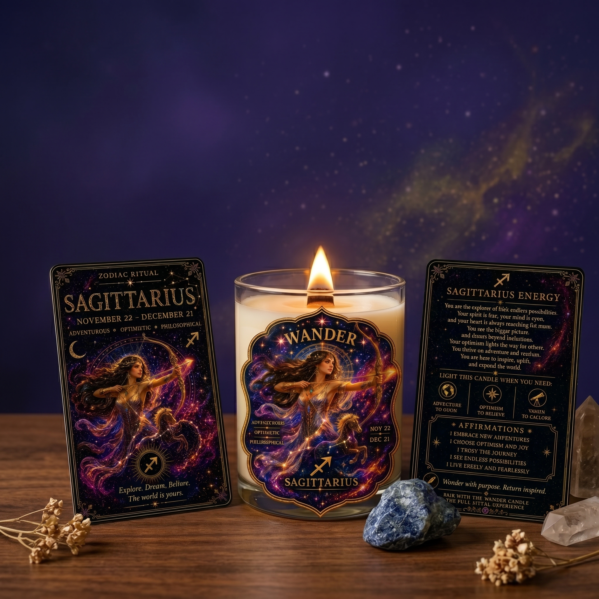 WANDER — Sagittarius Zodiac Ritual Candle with Sodalite Crystal - Image 2