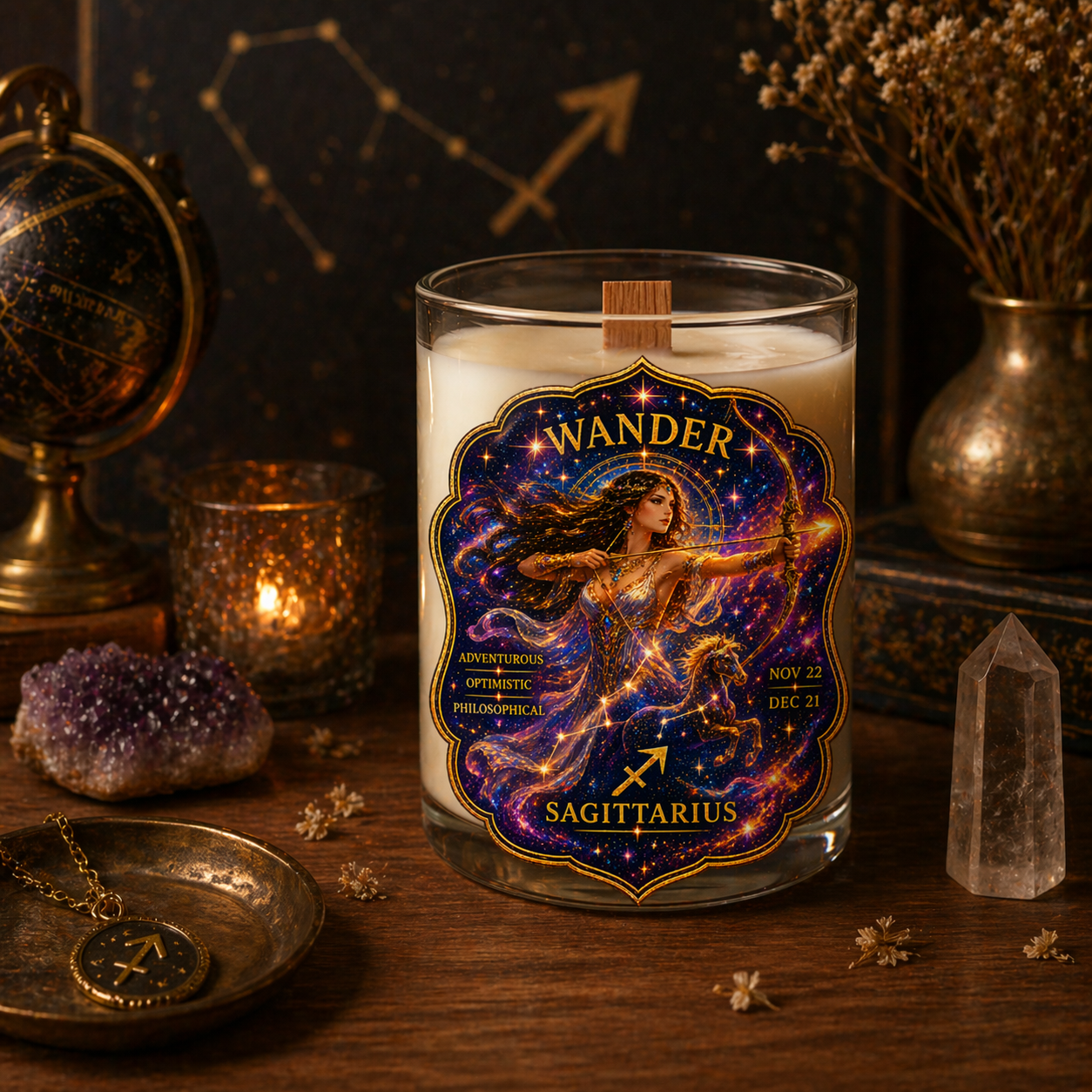 WANDER — Sagittarius Zodiac Ritual Candle with Sodalite Crystal - Image 6