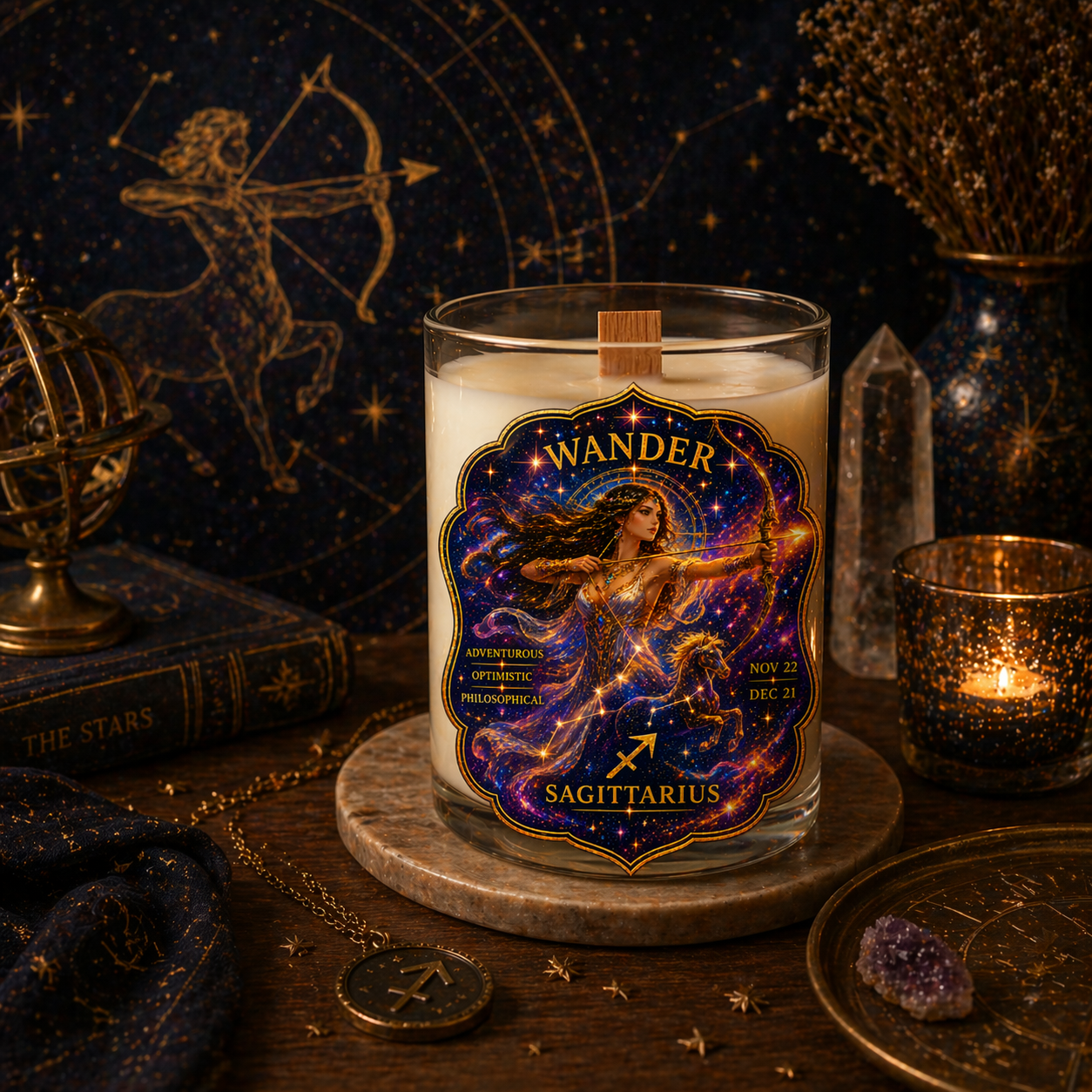 WANDER — Sagittarius Zodiac Ritual Candle with Sodalite Crystal - Image 8