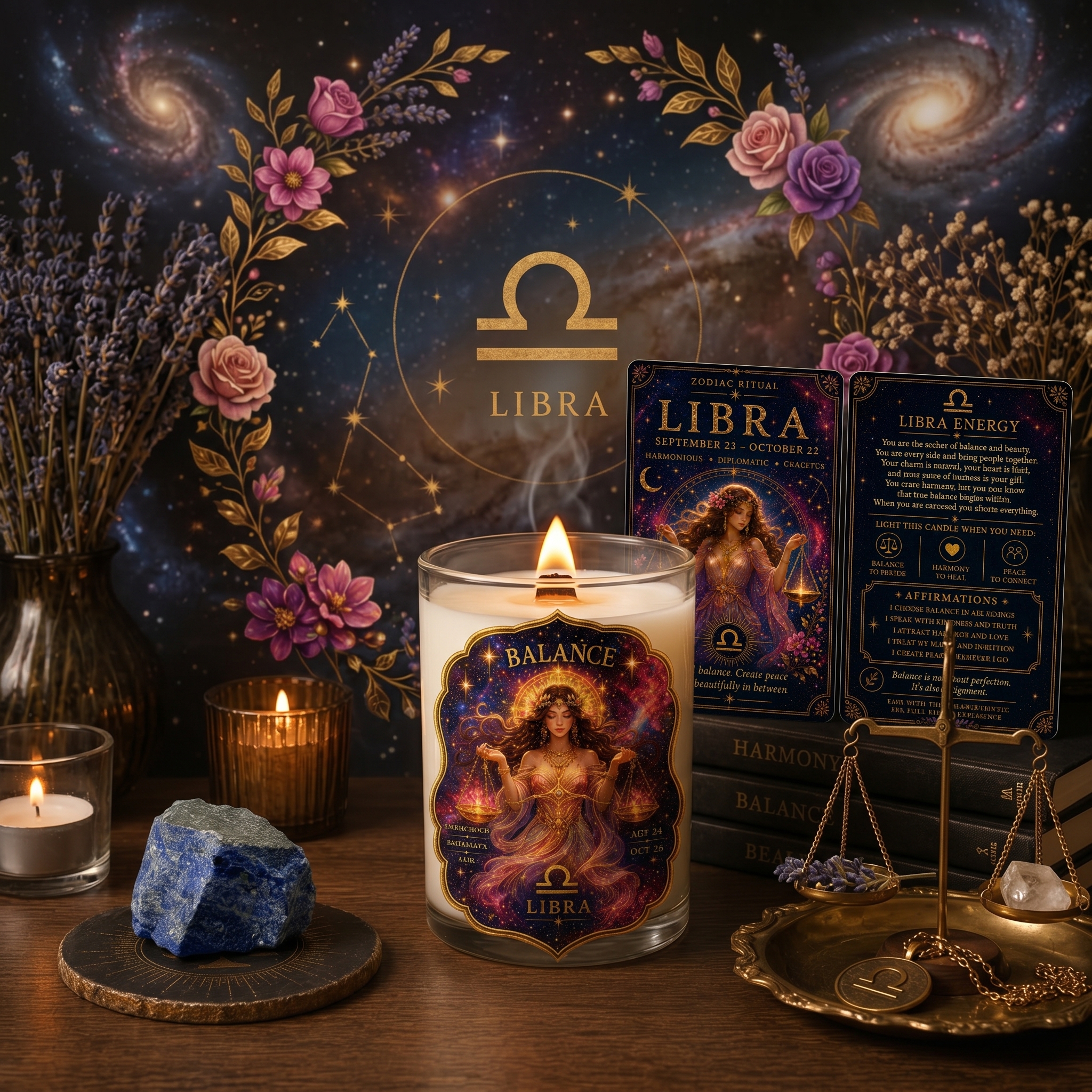 BALANCE — Libra Zodiac Ritual Candle with Lapis Lazuli Crystal - Image 8