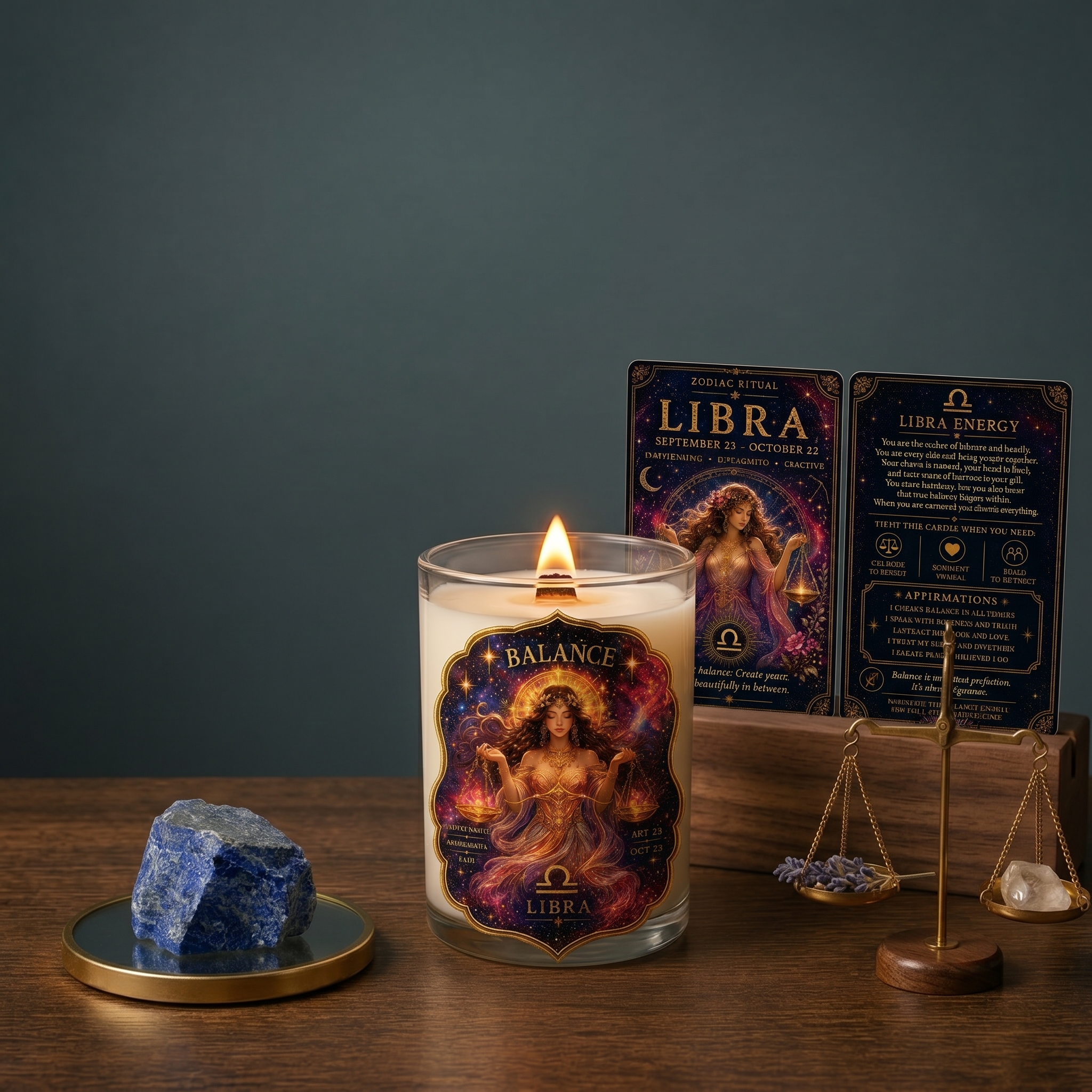 BALANCE — Libra Zodiac Ritual Candle with Lapis Lazuli Crystal - Image 3