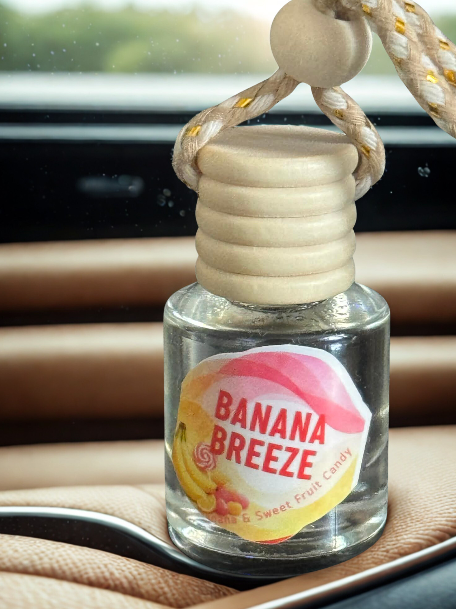 Banana Breeze Car Diffuser – Sweet Banana Hanging Air Freshener with Wooden Cap