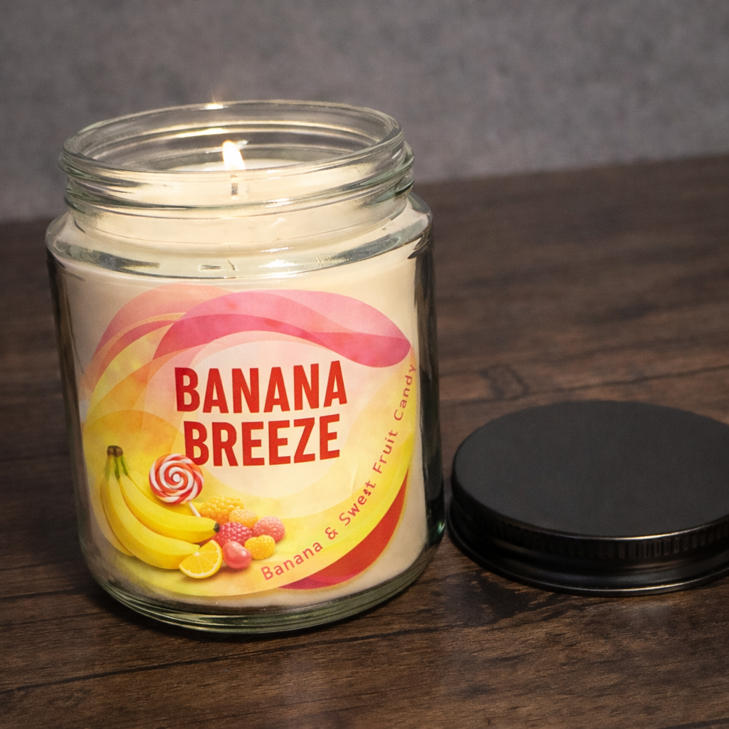 Banana Breeze Candle, Banana and Sweet Fruit Candy Scented Jar Candle, Glass, Wood Lid, Wooden Wick - Image 7