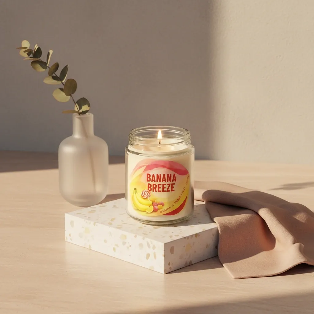 Banana Breeze Candle, Banana and Sweet Fruit Candy Scented Jar Candle, Glass, Wood Lid, Wooden Wick - Image 3