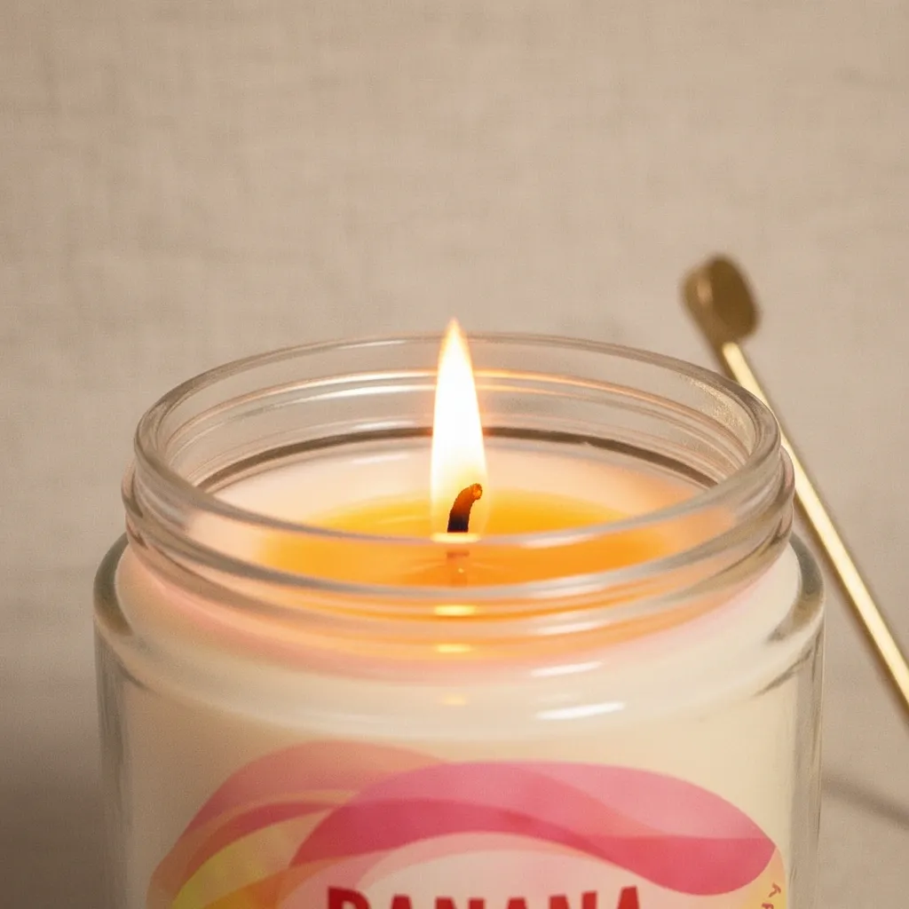 Banana Breeze Candle, Banana and Sweet Fruit Candy Scented Jar Candle, Glass, Wood Lid, Wooden Wick - Image 4