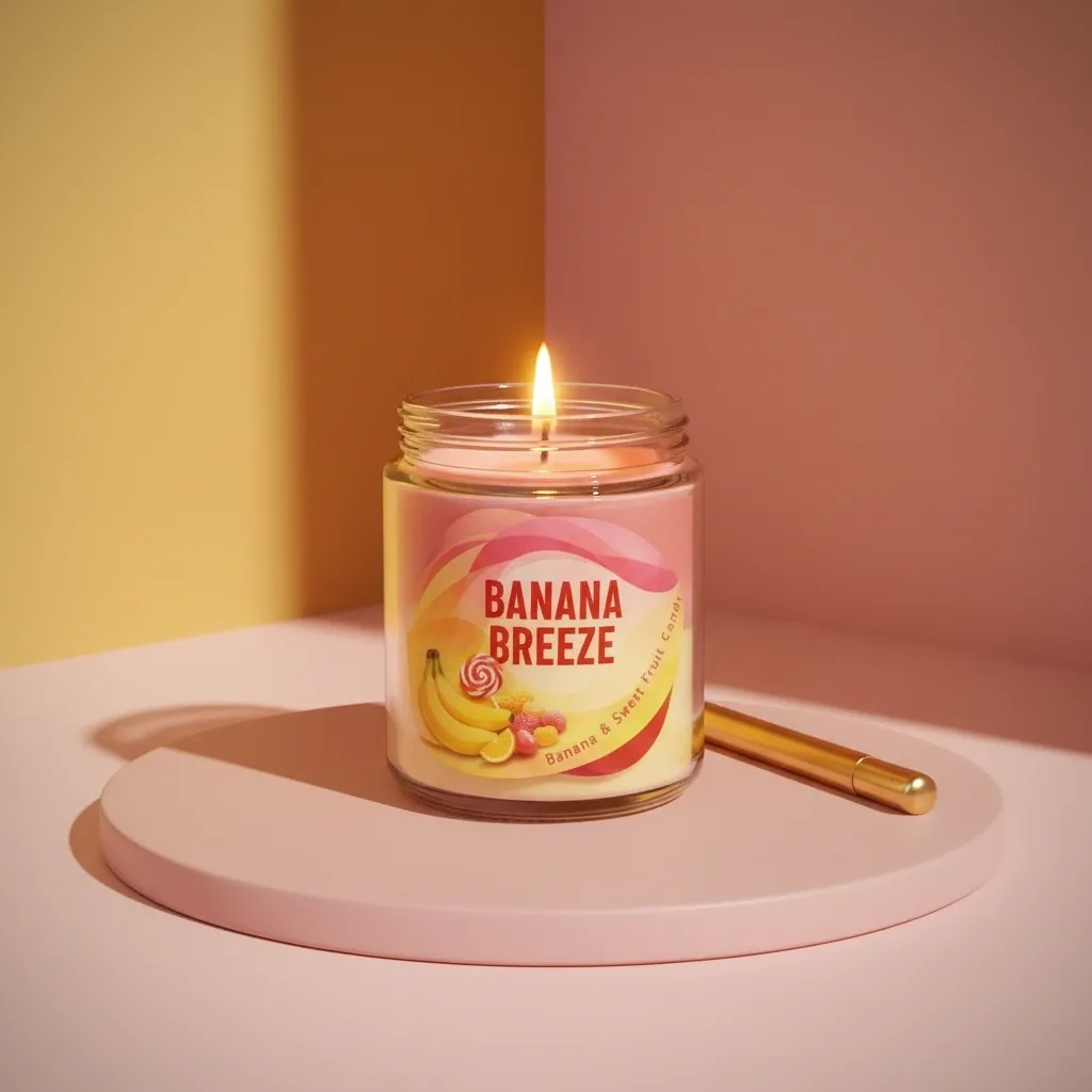 Banana Breeze Candle, Banana and Sweet Fruit Candy Scented Jar Candle, Glass, Wood Lid, Wooden Wick - Image 5