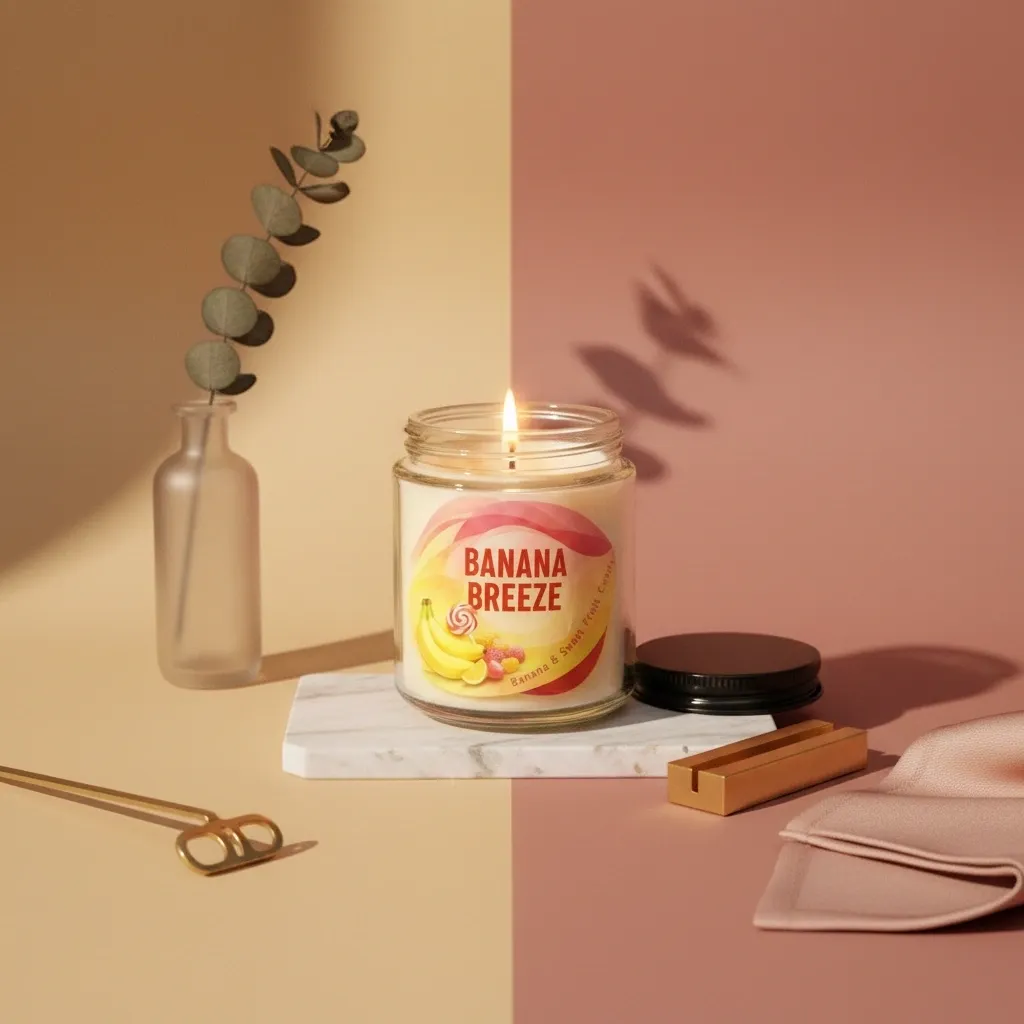 Banana Breeze Candle, Banana and Sweet Fruit Candy Scented Jar Candle, Glass, Wood Lid, Wooden Wick - Image 6