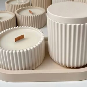 Luxury ceramic candle gift set with fluted white candles, ceramic plate, and gift box packaging designed for calm and wellness spaces